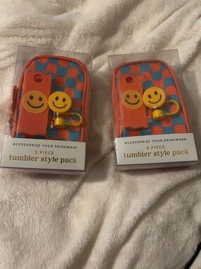 Smiley Face Tumbler Accessories Set Bundle (2 Packs) Colorful Cup Charm & Pouch